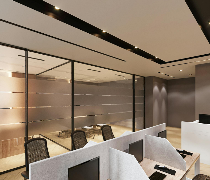 modern office space with cubicles